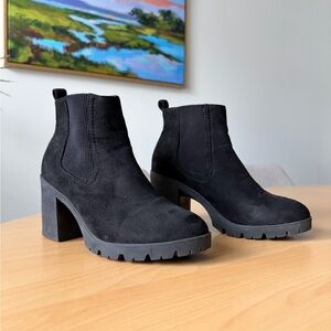 Topshop Black Faux Suede Chunky Lug Heel Booties